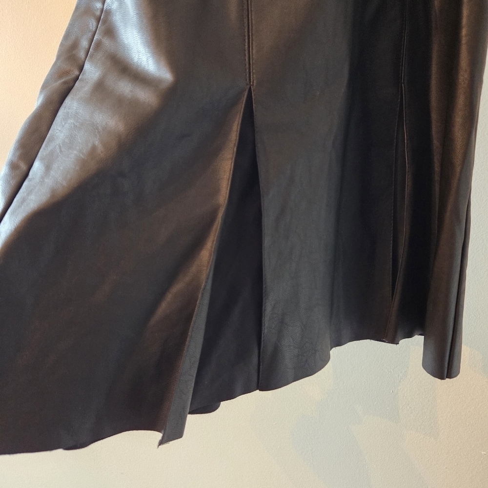 Free People Pleated Vegan Leather Boho Mini Buckle Moto Biker Black Dress Size 0 - Picture 12 of 13